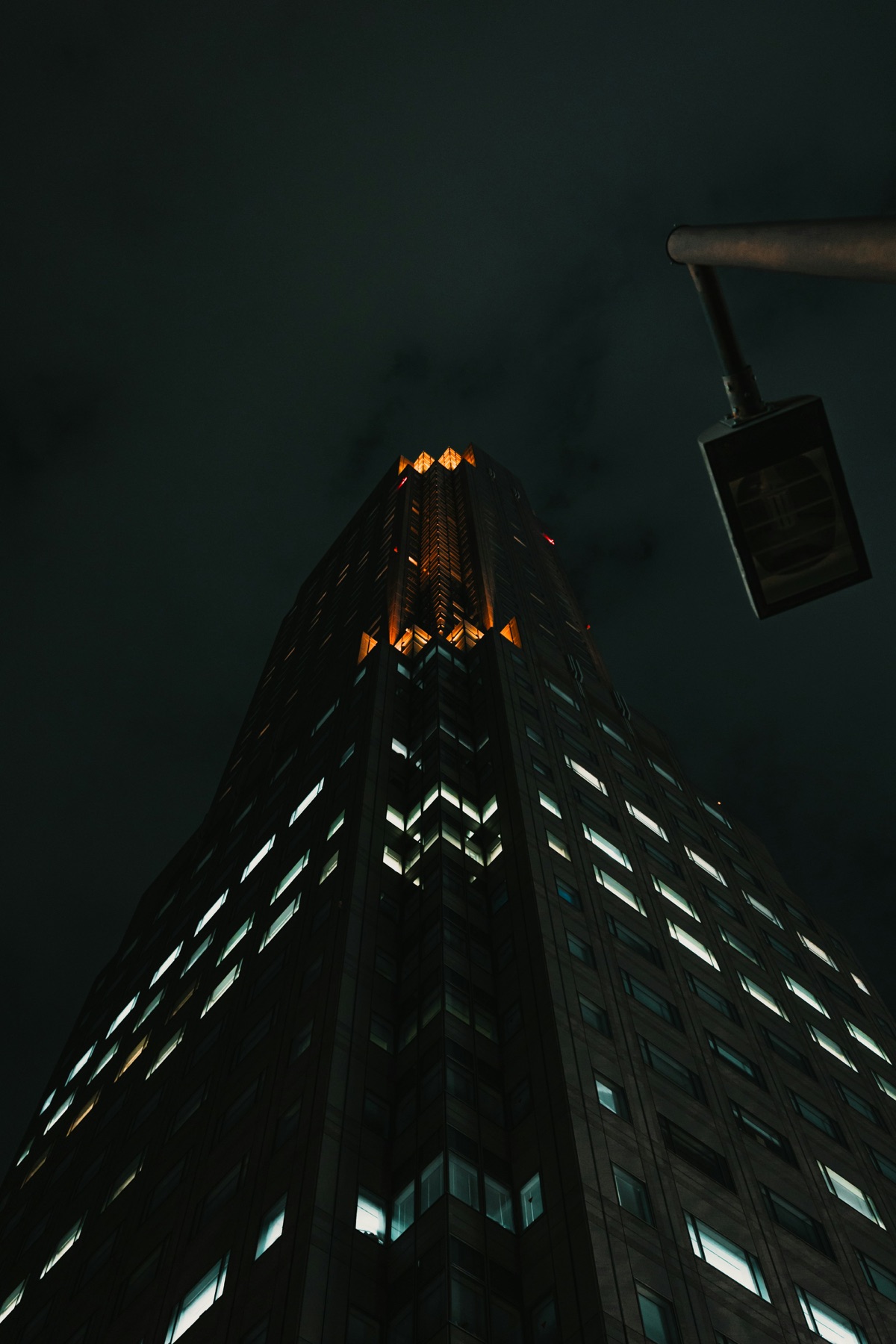 A tower lit at night