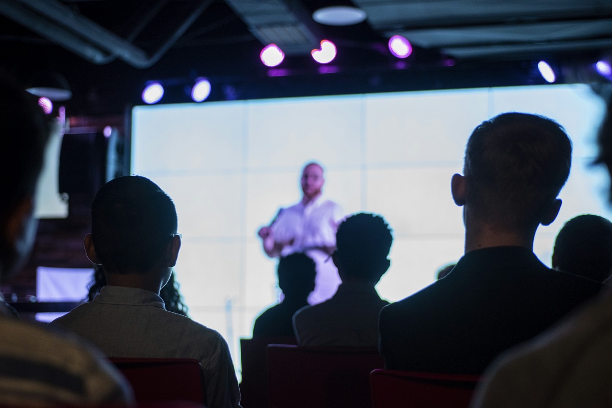 A speaker on stage