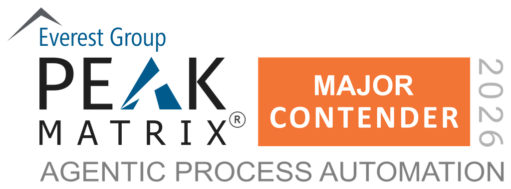 Everest Group PEAK Matrix 2026 badge: Major Contender, Agentic Process Automation