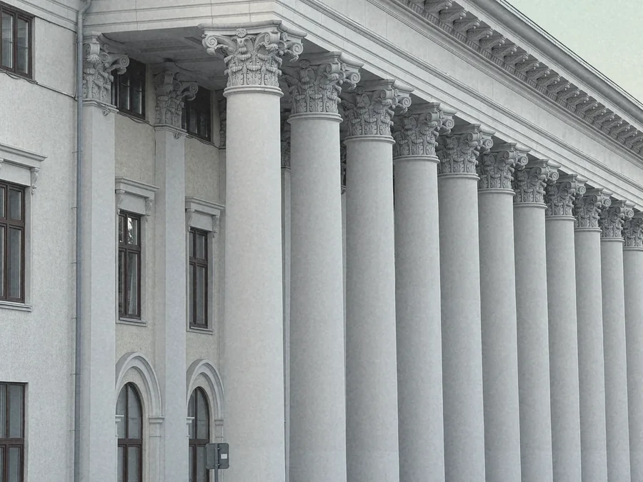 The colonnade of a neoclassical public building