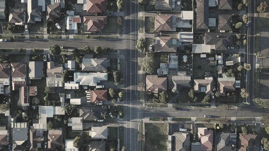 Aerial view of a residential neighbourhood